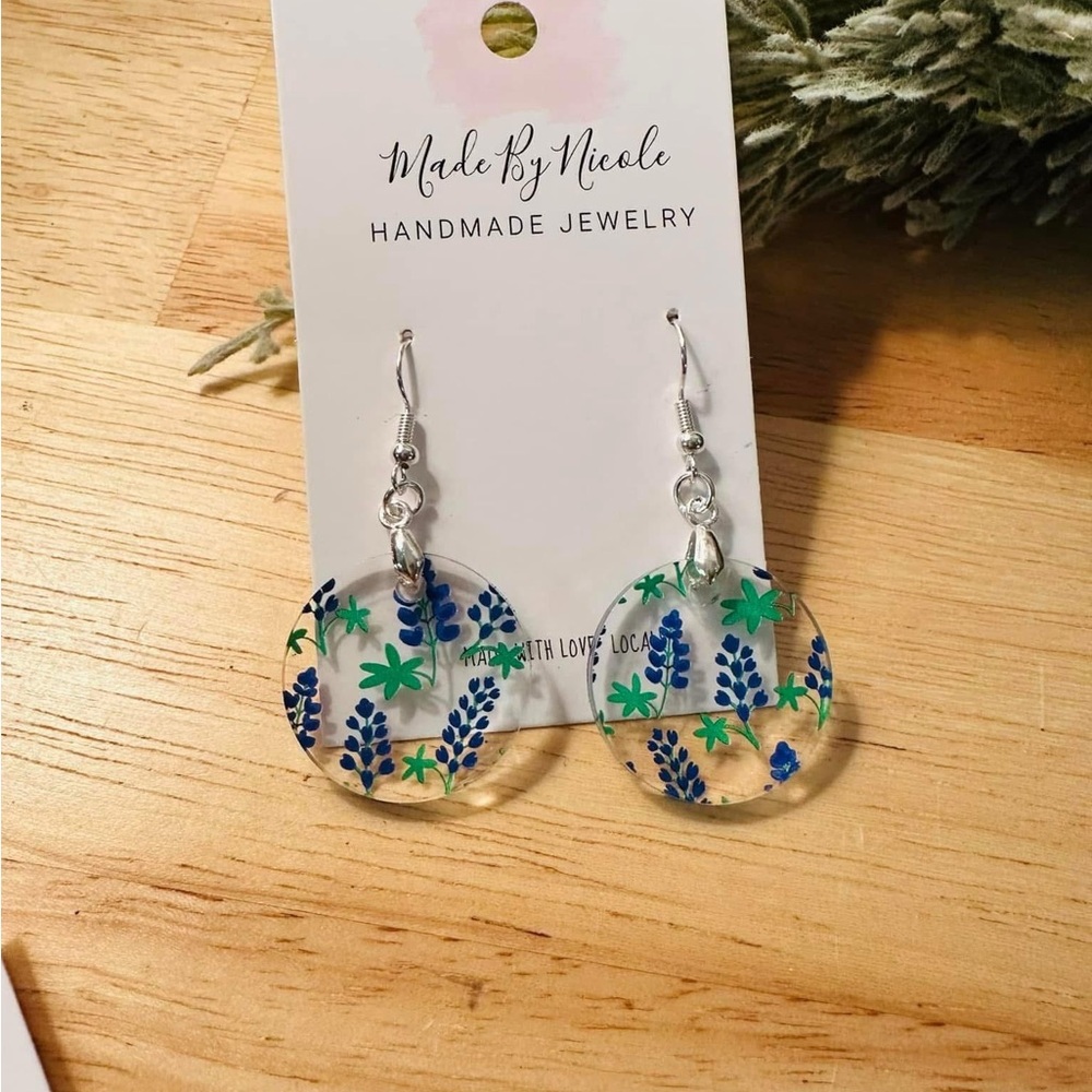 Hand Crafted Blue and Green Floral Earrings Lupine